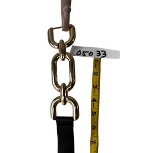 Womens Black Faux Leather Belt with Gold Oversized Chain Link Buckle Medium 36in